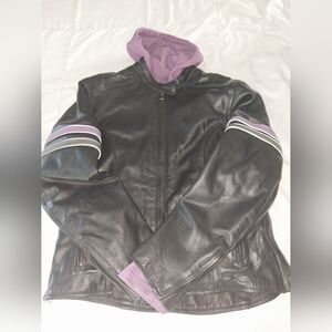 Black Leather Jacket with Purple Accents